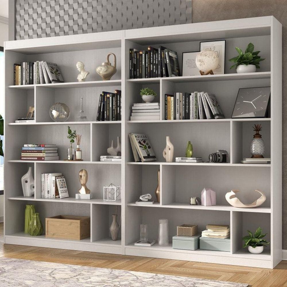 Conjunto 2 Estantes para Livros Home Office 240cm Espresso Móveis Branco TX