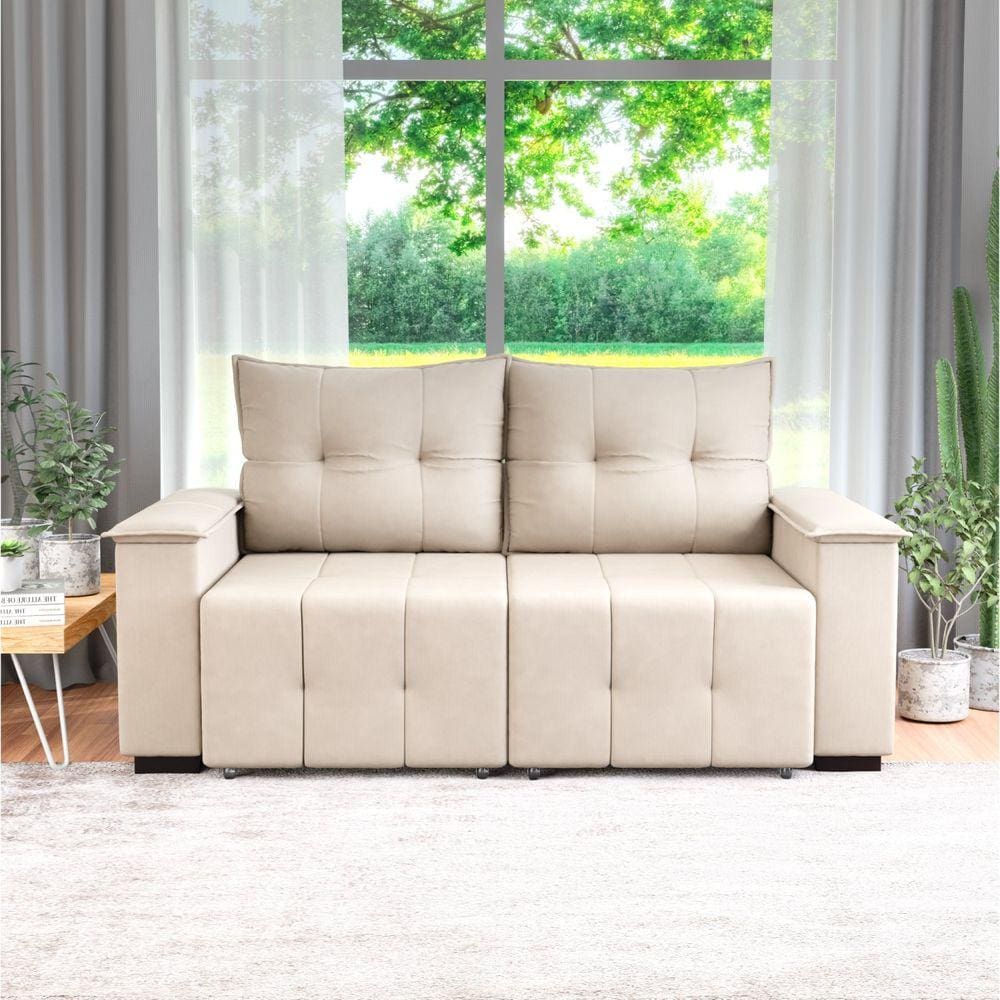 Sofá Retrátil e Reclinável 2 Lugares 180cm Suede Slim Montreal Bege