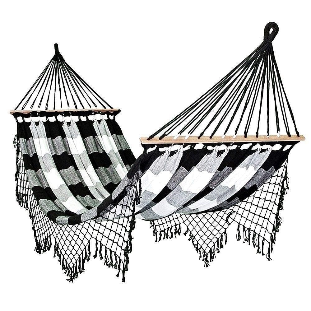 Rede De Dormir Com Madeira Artesanal Preto Com Branco Xadrez