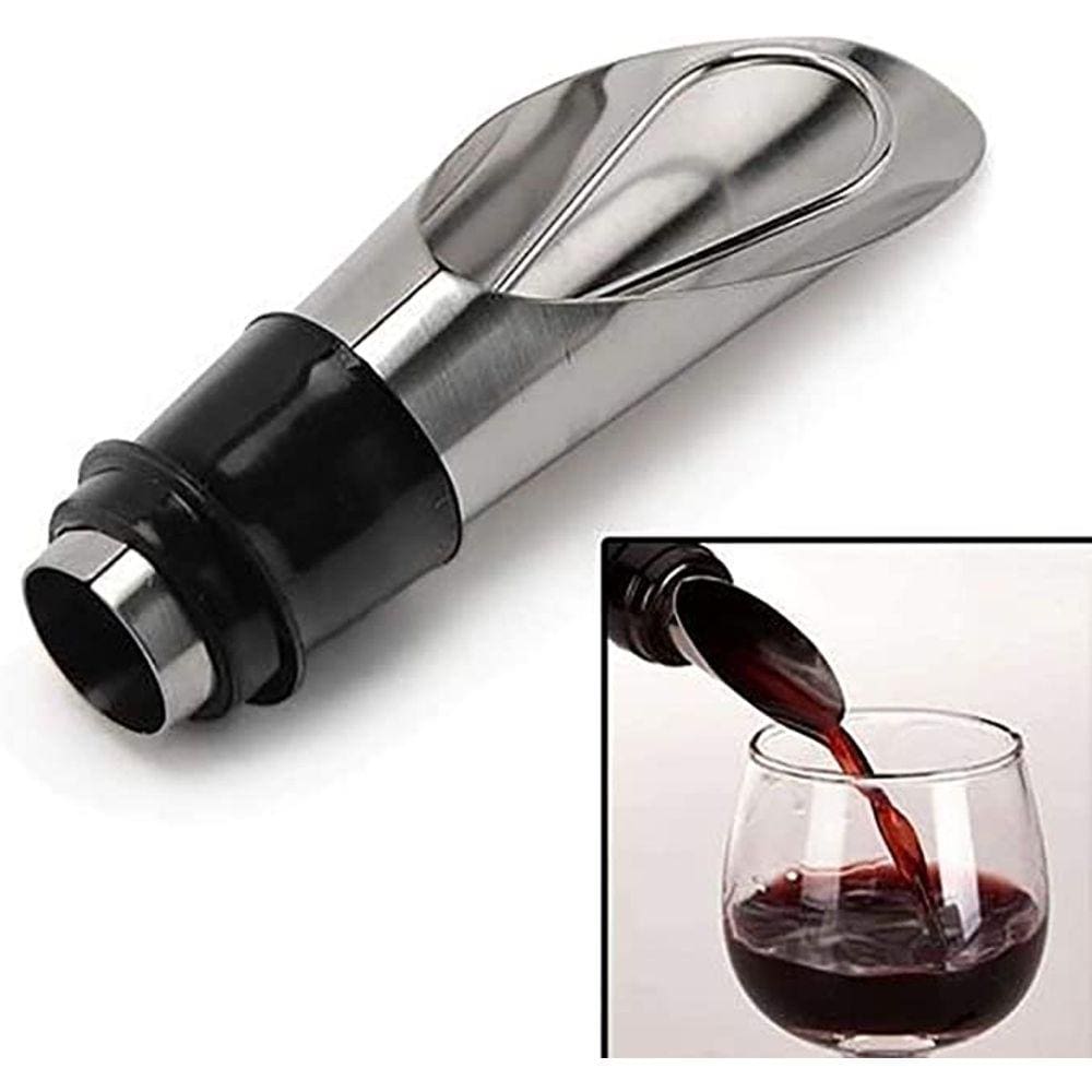 Tampa Rolha Funil Garrafa De Vinho Em Inox Com Bico Dosador