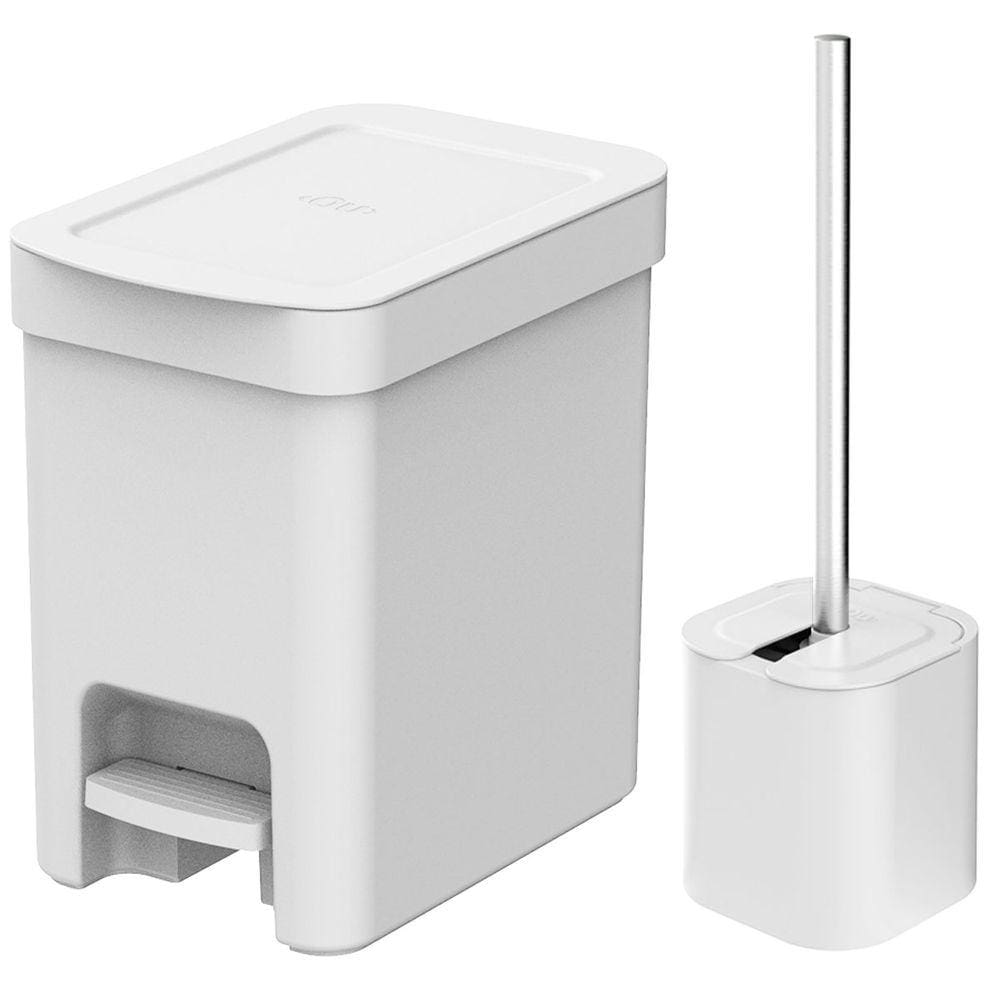 Conjunto de Banheiro Lixeira de Pedal Com Aro Interno 6L e Escova Sanitária com Suporte OU Branco