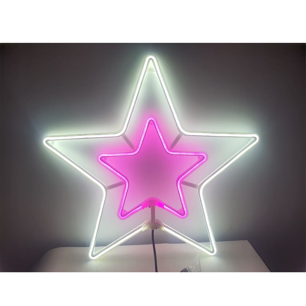 Estrela Neon Natalina Rosa E Branco 60Cm 8 Funções Com Controle 120V Enfeites Casa Decoração Natalina 15019