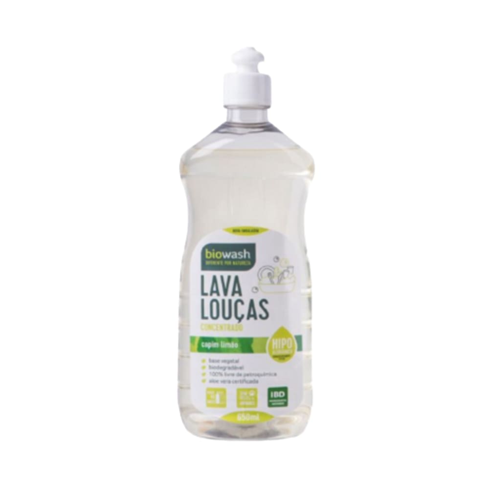 Kit 2X: Detergente Lava Louças Capim Limão Biowash 650ml