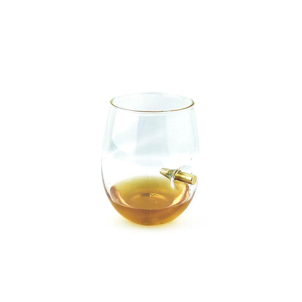 Copo de Vidro Resistente Redondo 430ML Com Bala de Metal Alojada Para Whisky Vodka Suco