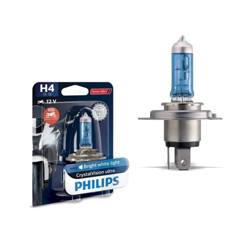 Lâmpada H4 Philips CrystalVision Ultra Moto 12V 60/55W 4300K Farol Baixo Alto