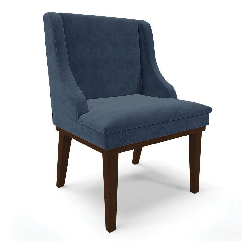 Cadeira De Jantar Suede Azul Marinho Base Fixa Madeira