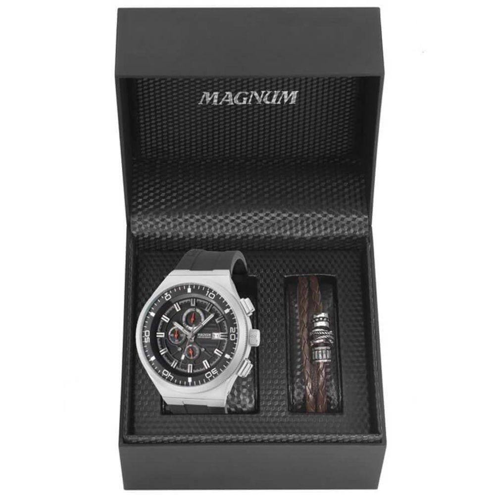 Relógio Magnum Masculino Ma34987X Dourado Kit Pulseira Couro em