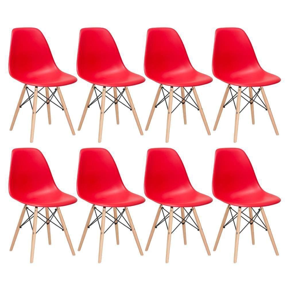 Kit 8 Cadeiras Charles Eames Eiffel Dsw Com Pés De Madeira Clara Vermelho