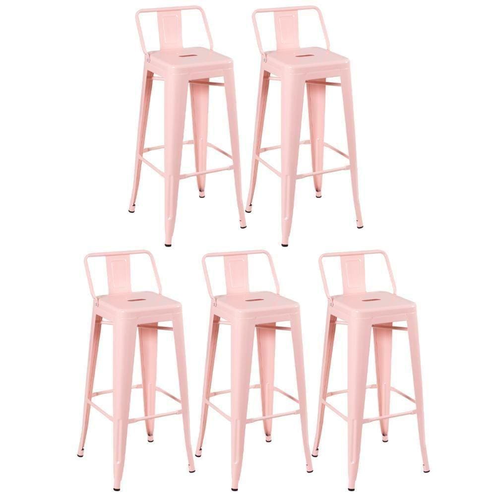 Kit 5 Banquetas Altas Com Encosto 76 Cm Rosa Antigo