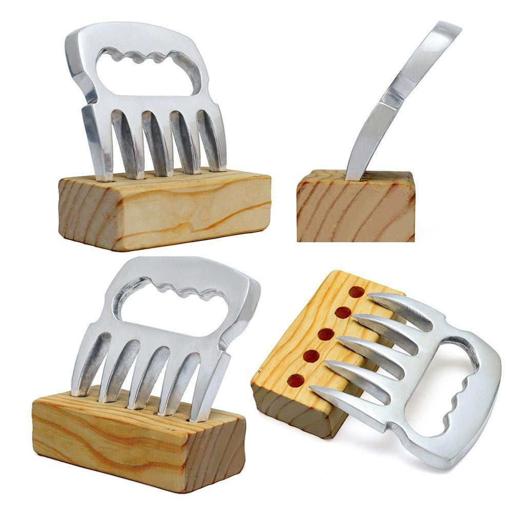 Garra De Urso Churrasco Metal Com Suporte De Madeira Premium
