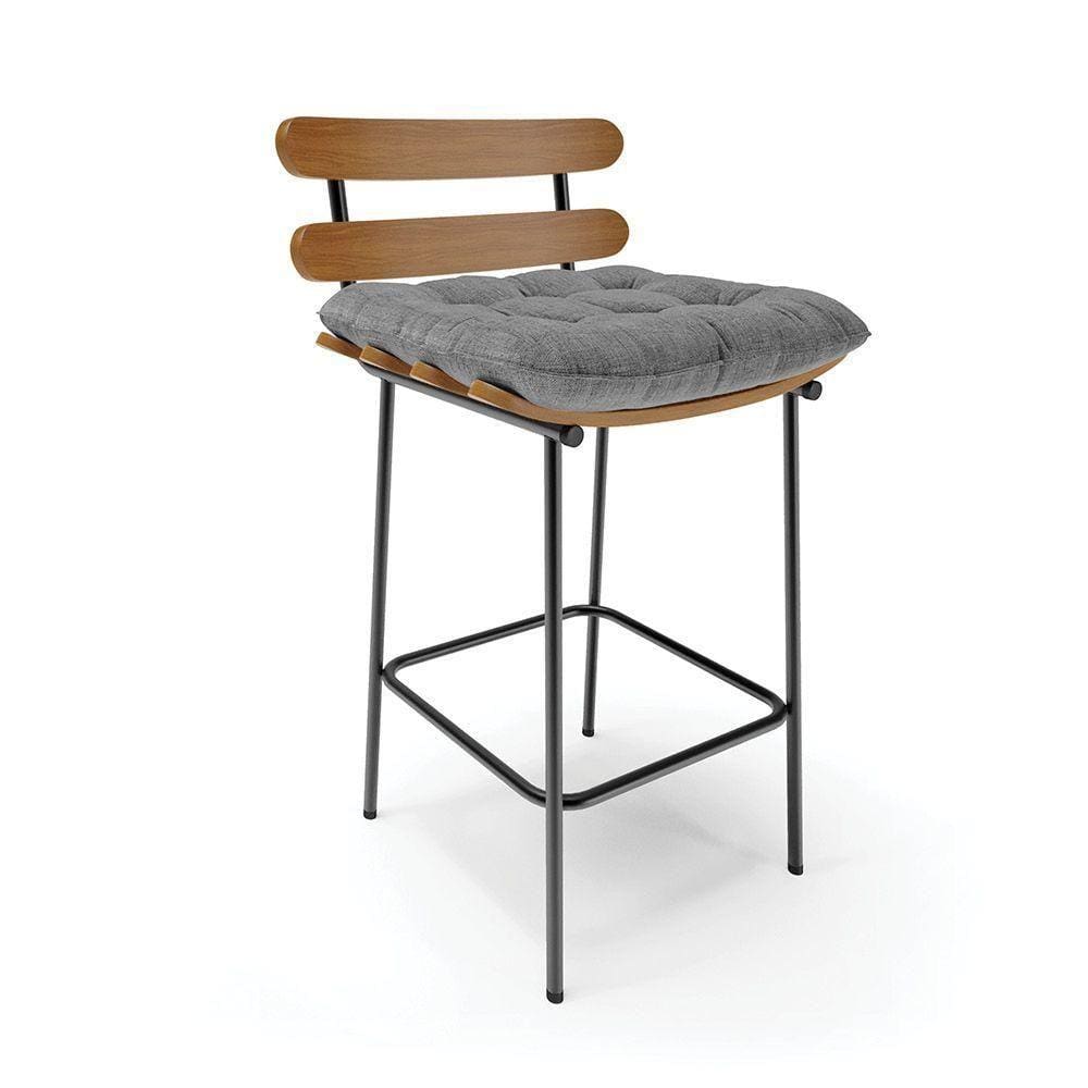 Banqueta Costela Linho Base Metálica Preto Cor A26 Grafite