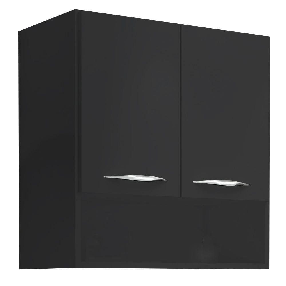 Armário Aéreo Duas Portas Com Nicho Preto Em Mdf