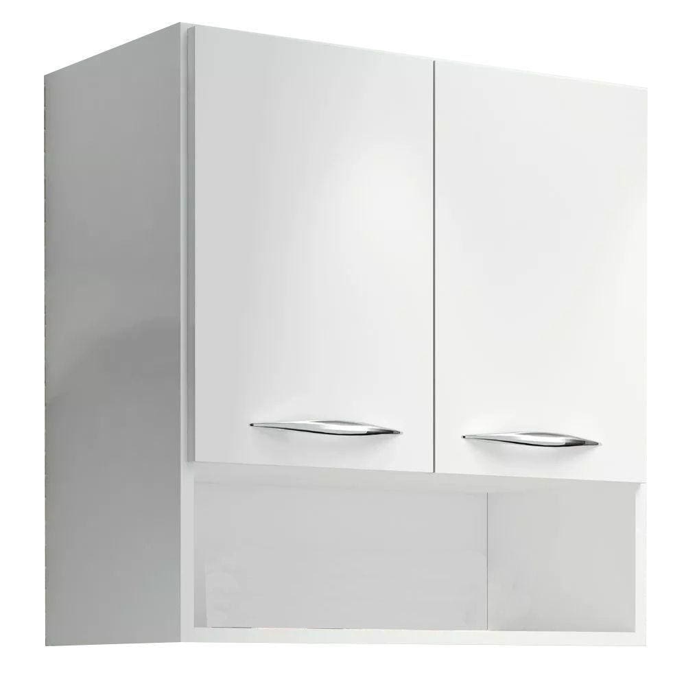 Armário Aéreo Duas Portas Com Nicho Branco Em Mdf