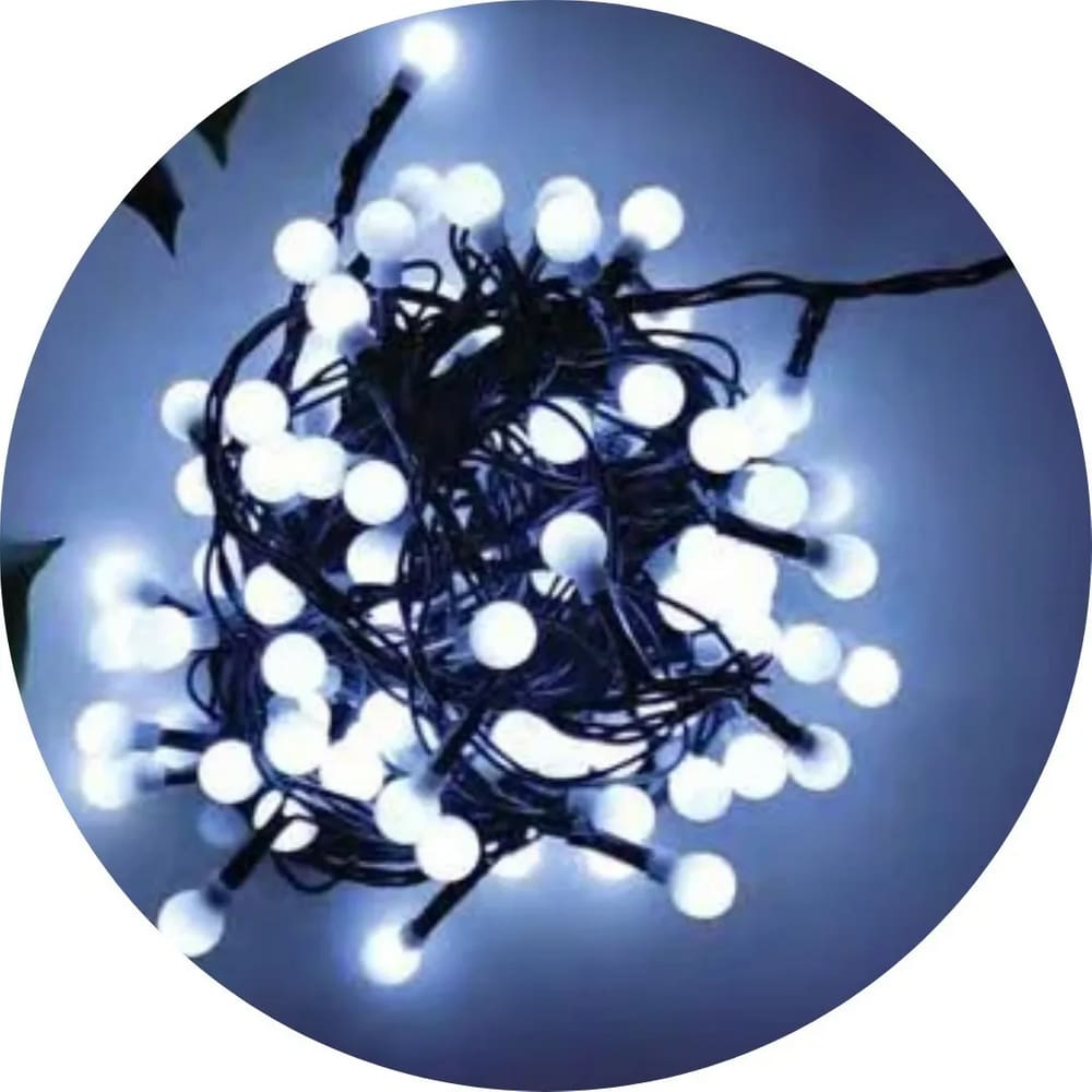 Pisca Pisca 100 Leds Cerejinha Branco Fio Verde 127V 8M Decoração Natalina 17012