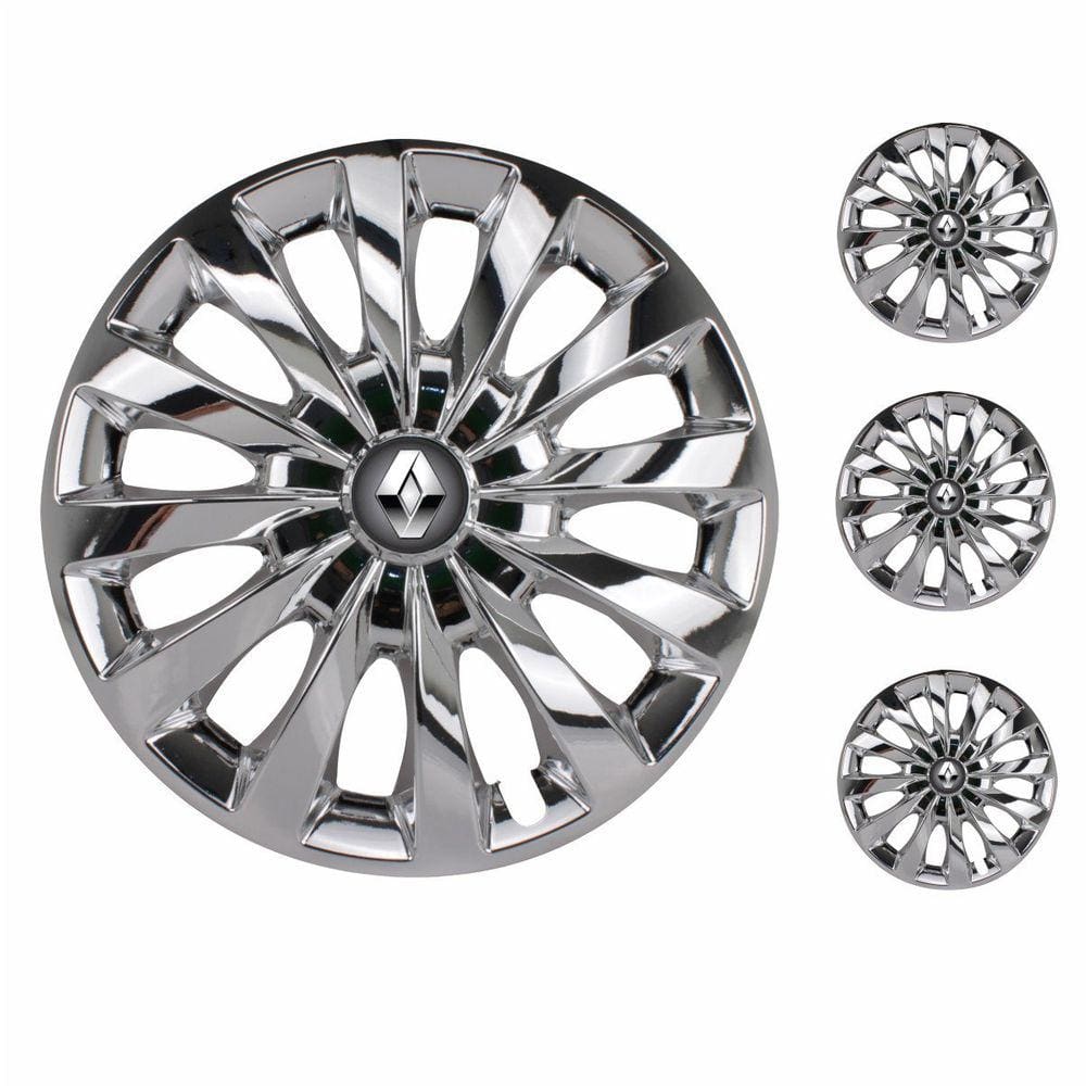 Jogo Calota Aro 13 Passat CC Chrome Elitte Cromado + Emblema Resinado Renault (Sandero Logan Clio Scenic Megane)