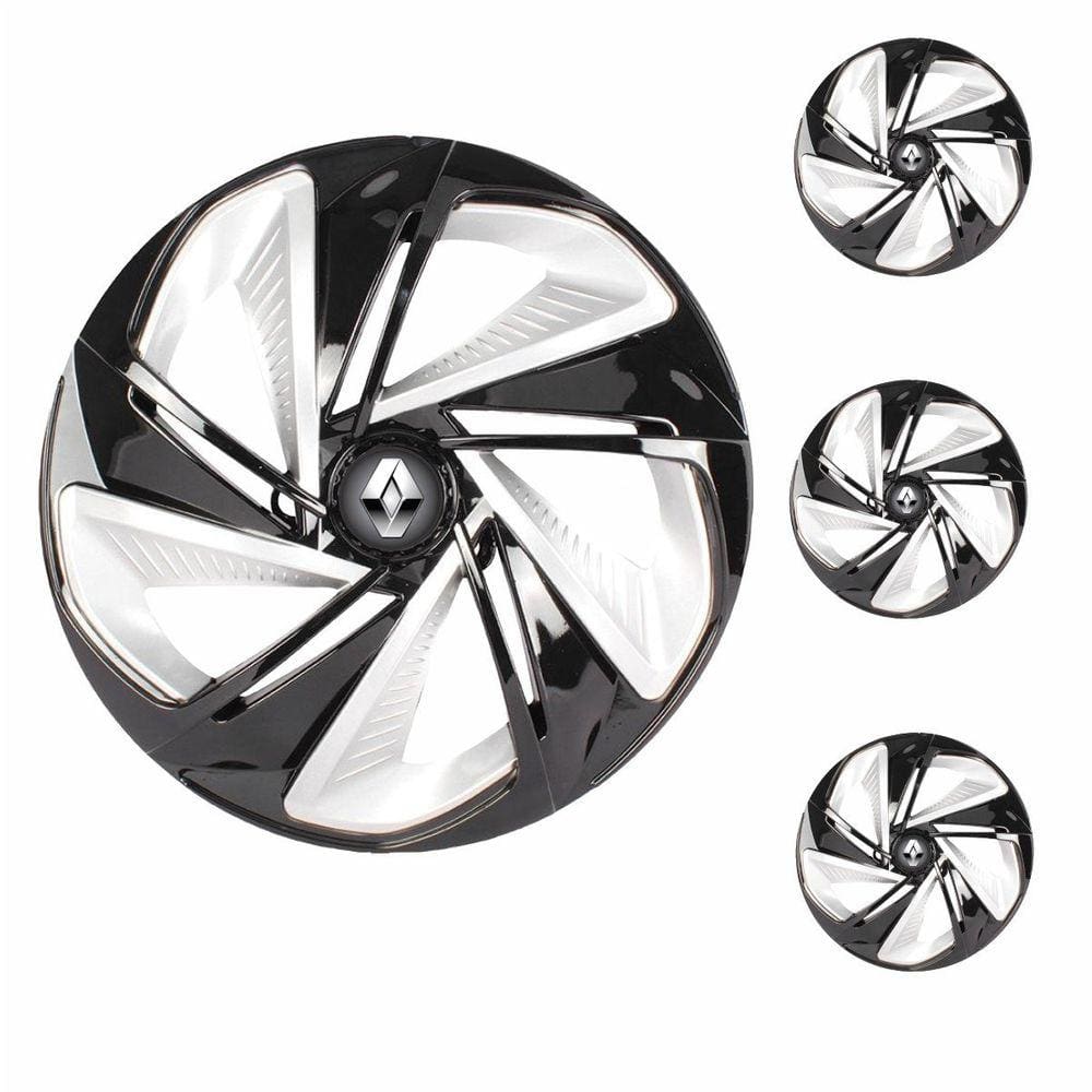 Jogo Calota Aro 13 Nitro X Black Silver Elitte Preto Prata + Emblema Resinado Renault (Sandero Logan Clio Scenic Megane)