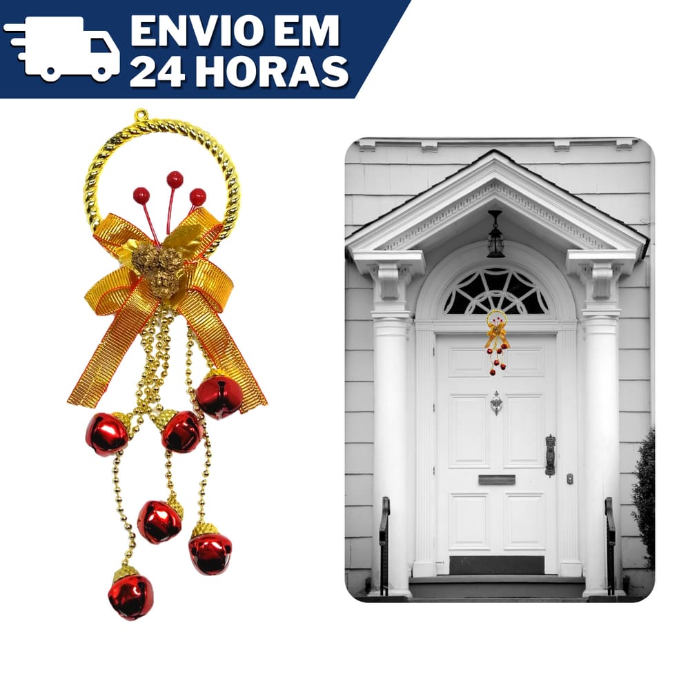 Enfeite de Pendurar Guizo com Laço Decorativo Natal 27cm