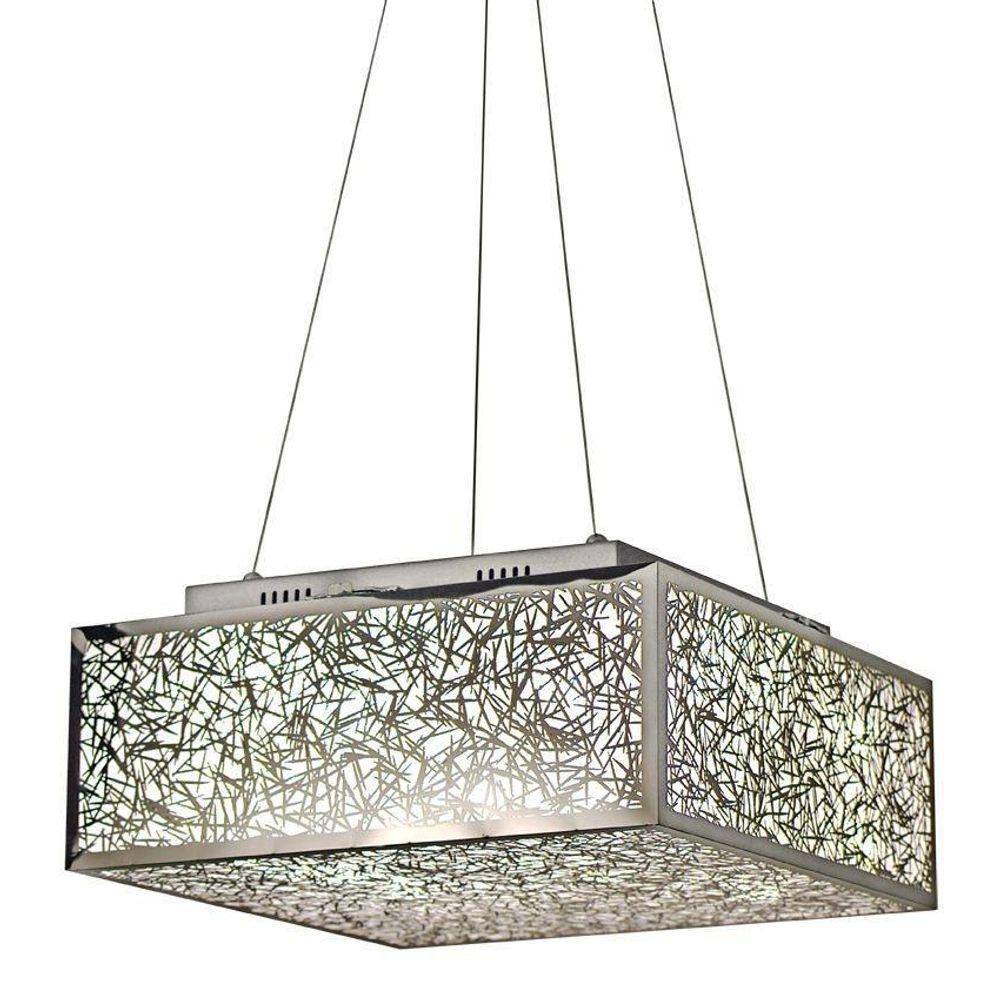 Pendente Lustre Apolo Inox Quadrado Para Led 40 X 40 Cm