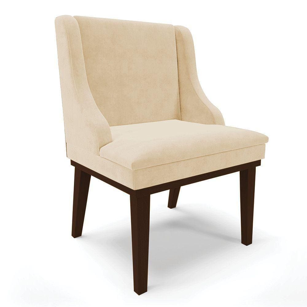 Cadeira De Jantar Suede Bege Base Fixa Madeira