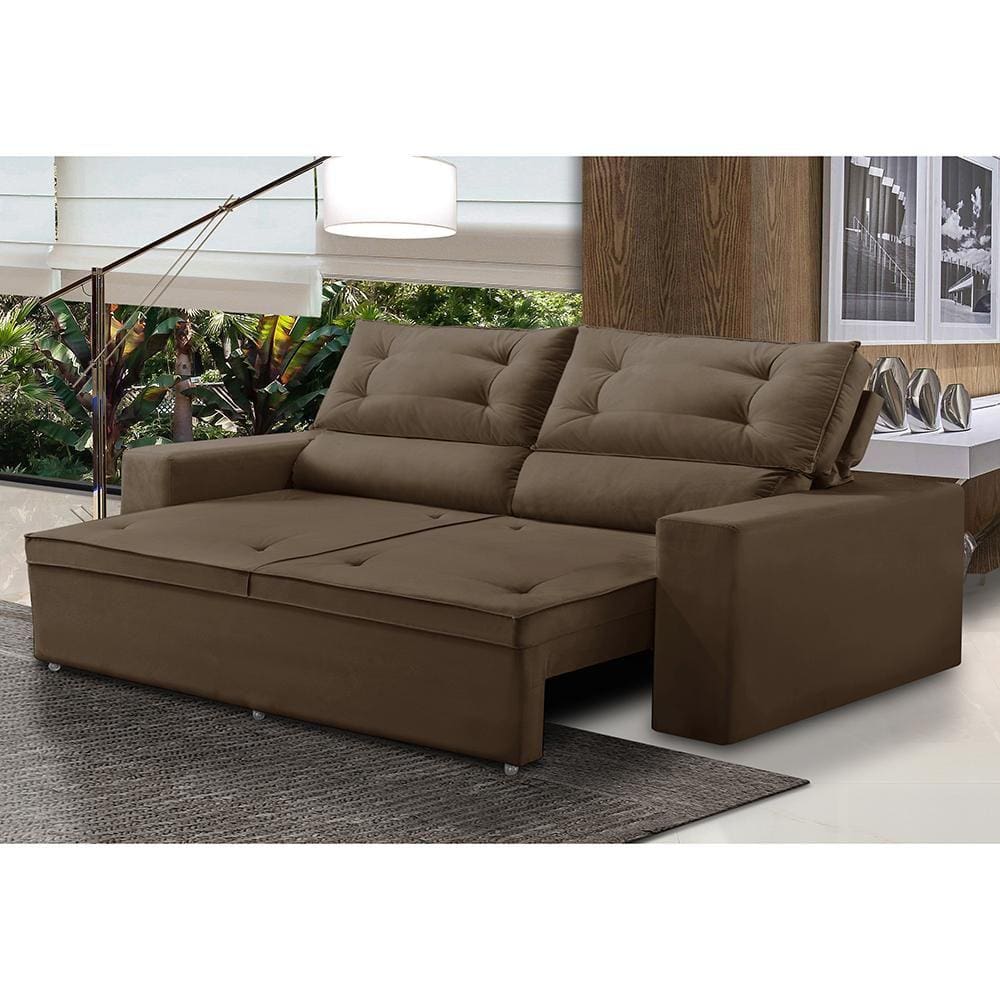 Sofá Retrátil e Reclinável 2 lugares com Molas 1,50m Lais Suede Marrom Adonai Estofados