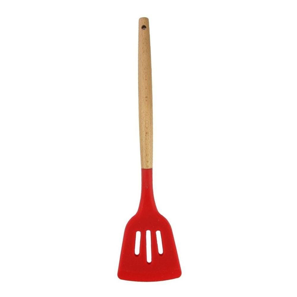Espatula Vazada De Madeira Silicone Vazada Fritura Chapeiro