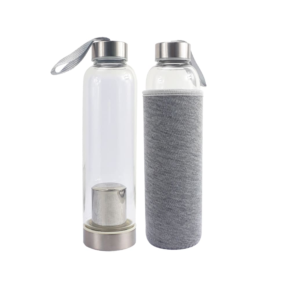 Garrafa Infusora Vidro Portátil Suco Detox Chá Capacidade 550ml Capa Protetora Térmica Com Alça
