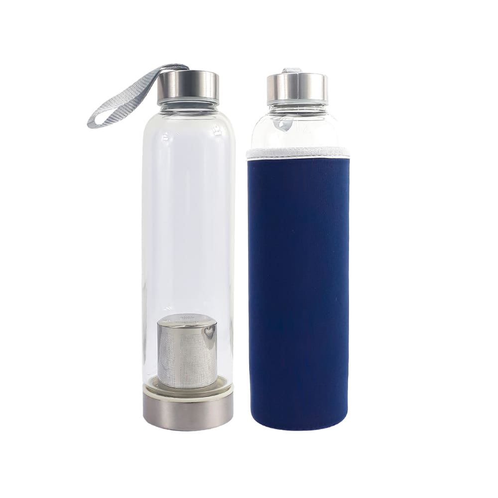 Garrafa Infusora Vidro Portátil Suco Detox Chá Capacidade 550ml Capa Protetora Térmica Com Alça