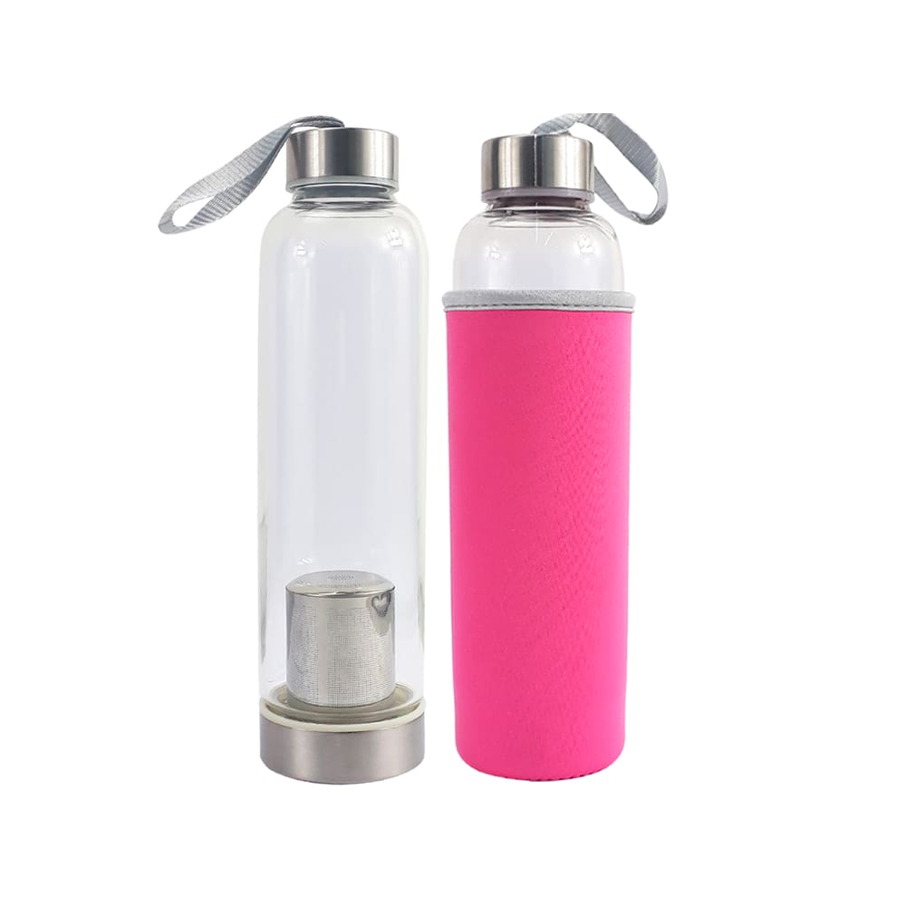 Garrafa Infusora Vidro Portátil Suco Detox Chá Capacidade 550ml Capa Protetora Térmica Com Alça