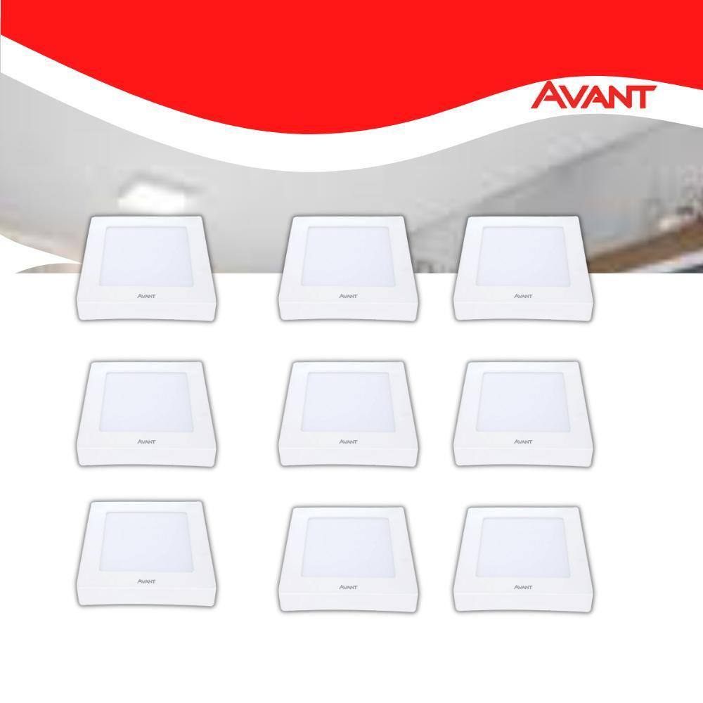 Kit 10 Painel LED Plafon Sobrepor 18W Quadrado Luz Neutro