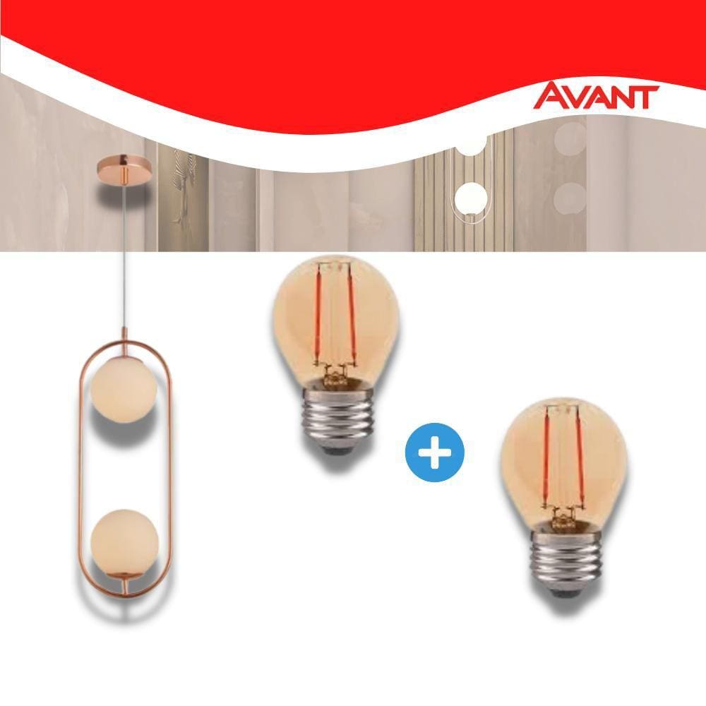 Pendente Pérola Arco Duo Cobre Brilho + 2 Lâmpadas G45 Avant
