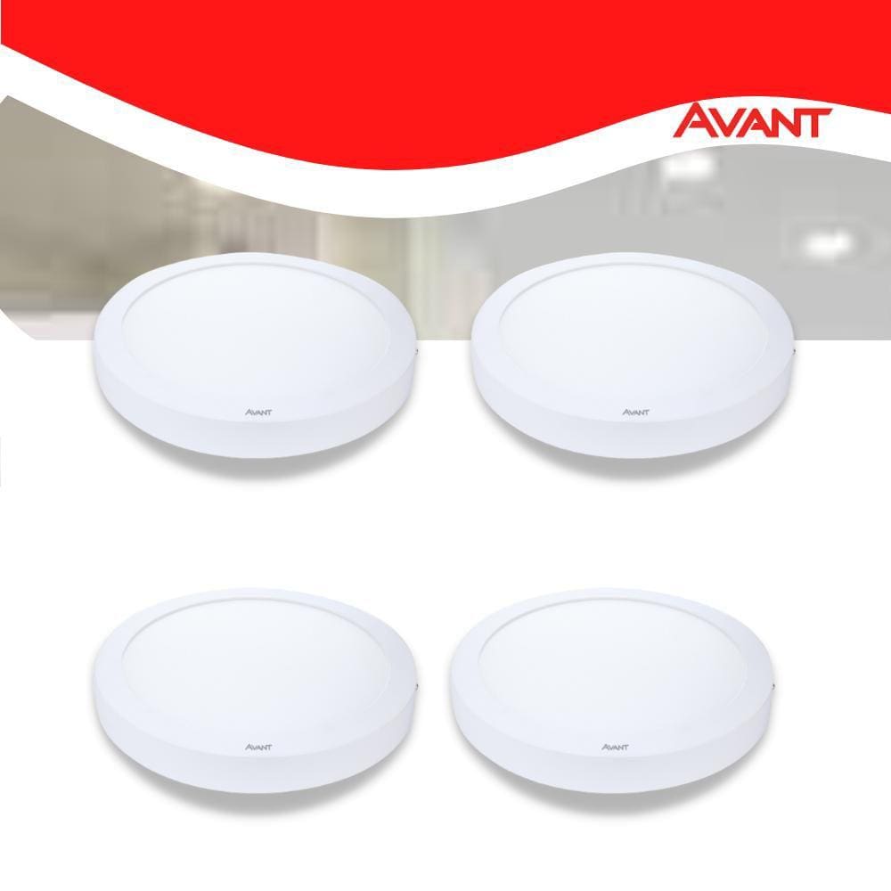 Kit 4 Painel LED Plafon Sobrepor 24W Redondo Branco Quente