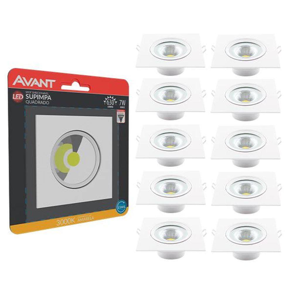Kit 10 Spot 7w 3000K Led Direcional Embutir Gesso Teto Avant