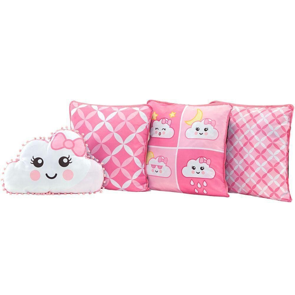 4 Almofadas Cheias Nuvem Rosa 45cm X 45cm Com Refil
