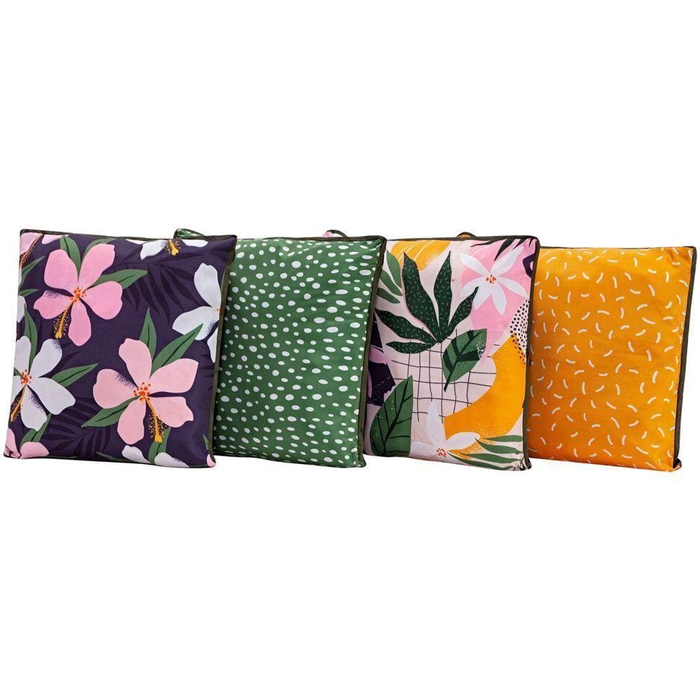 4 Almofadas Cheias Floral Verde/rosa 45cm X 45cm Com Refil