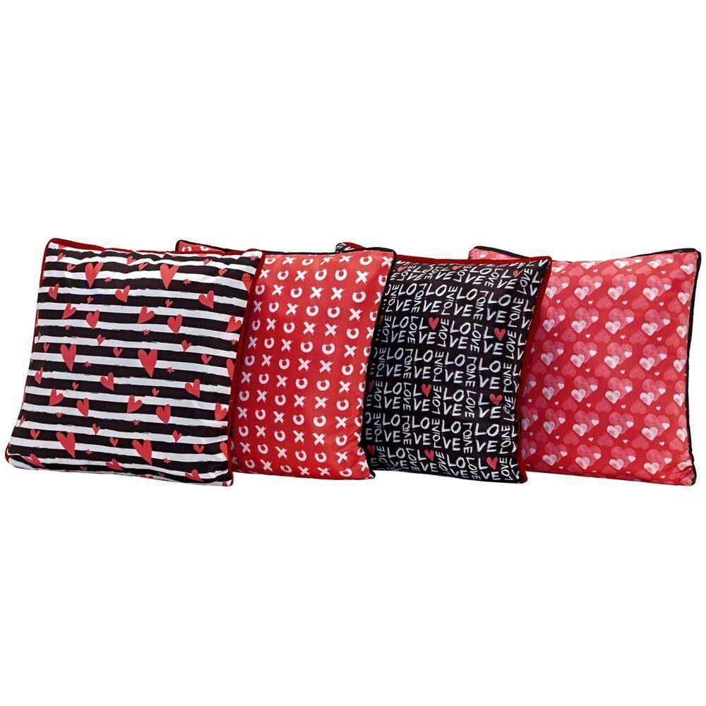 4 Almofadas Cheias Love Vermelho/preto 45cmX45cm Com Refil