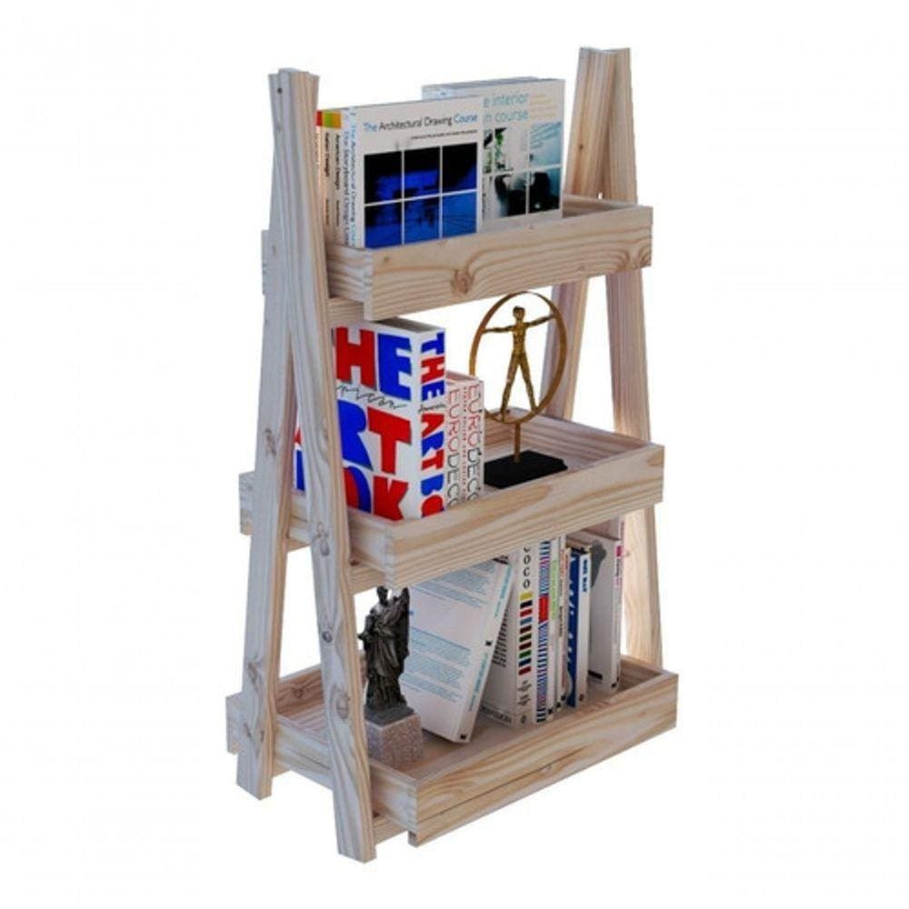 Livreiro Em Madeira Pinus 3 Prateleiras Decorativas 