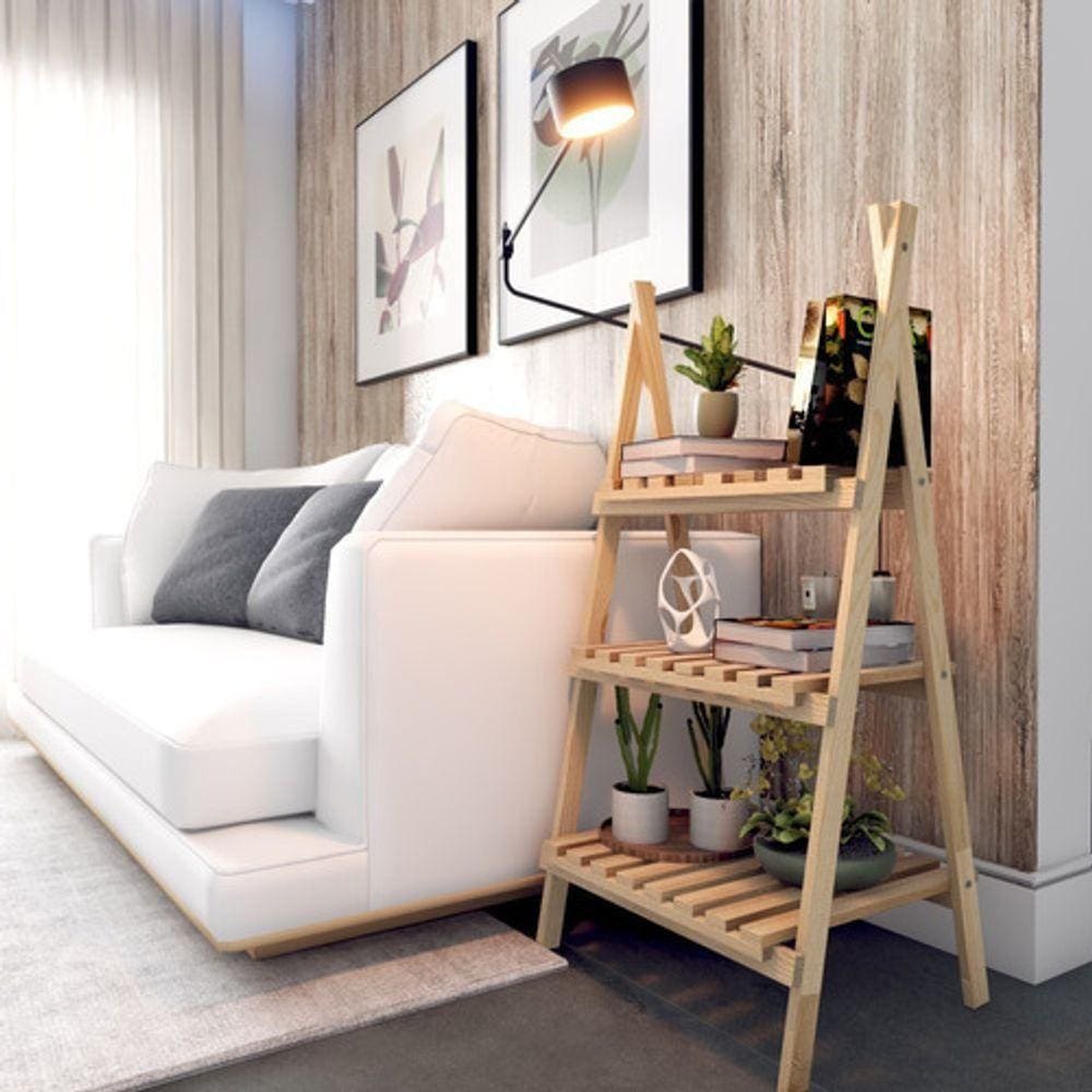 Livreiro Em Madeira Pinus 3 Prateleiras Decorativas
