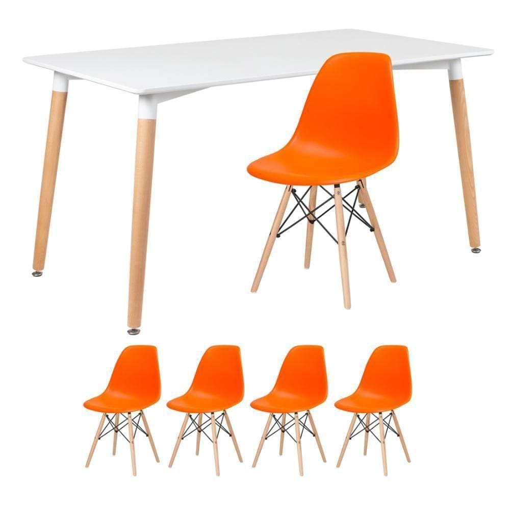 Mesa De Jantar 80 X 140 Cm Branco + 4 Cadeiras Laranja