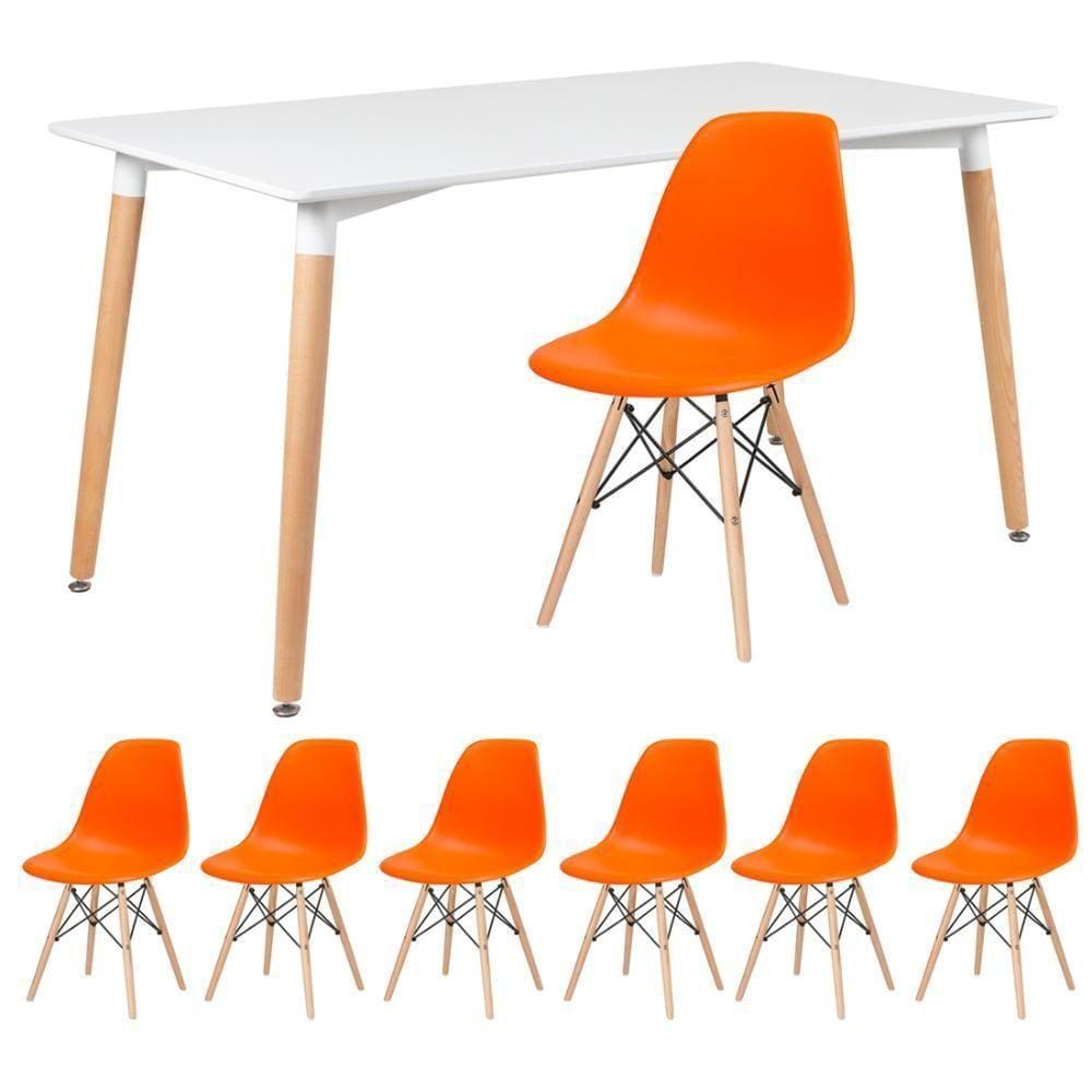 Mesa De Jantar 80 X 140 Cm Branco + 6 Cadeiras Laranja