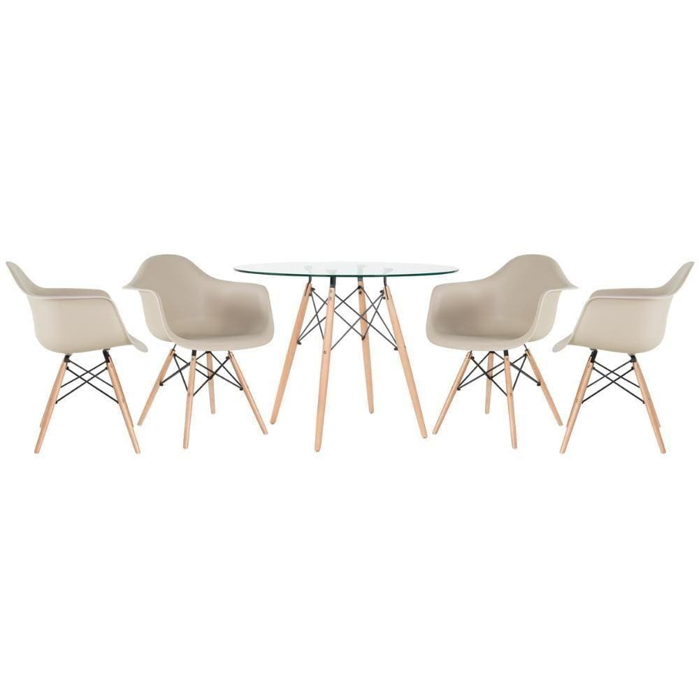 Mesa Com Tampo De Vidro 100Cm + 4 Cadeiras Nude