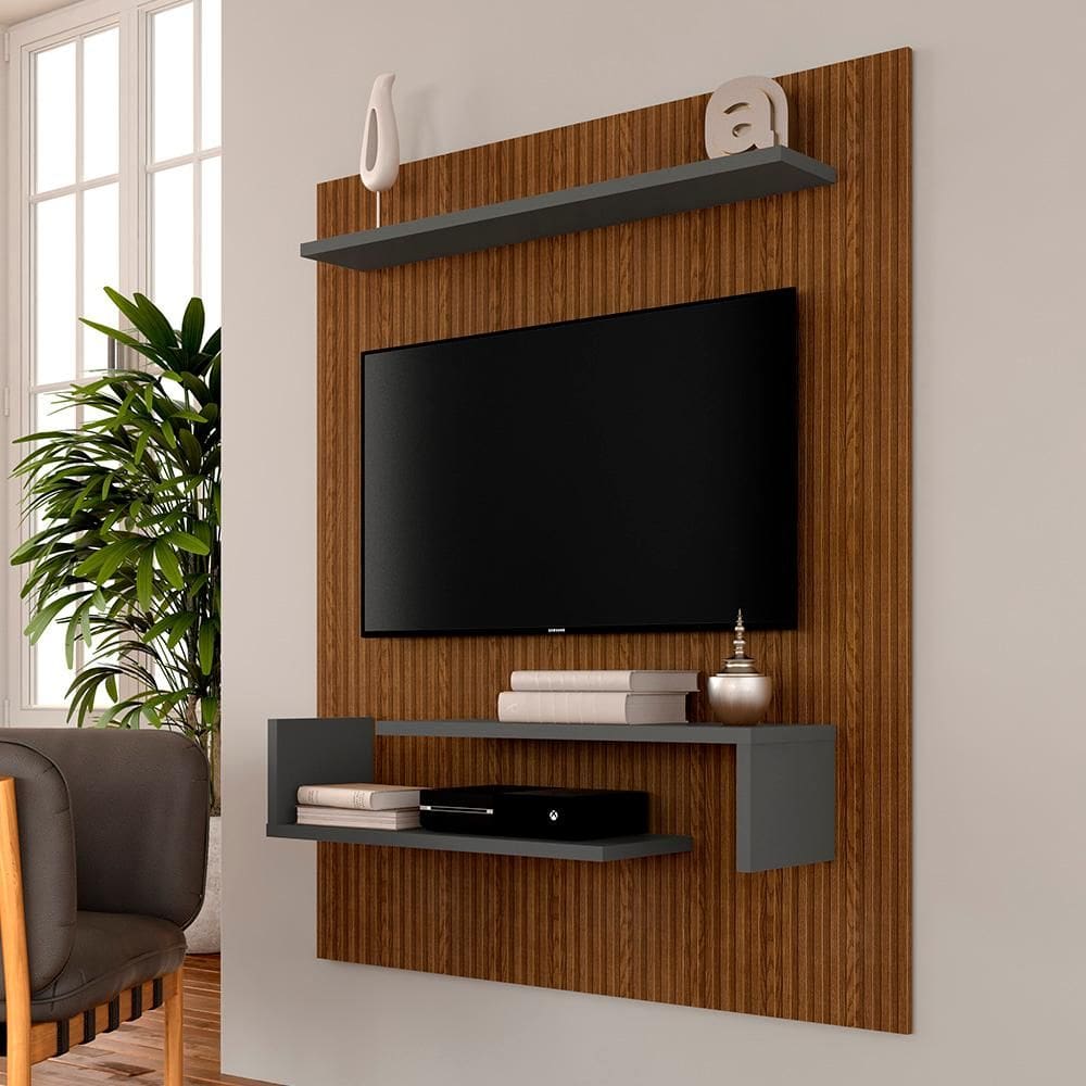 Painel Suspenso Sonora Tv 55” Grafite/freijó Ripado - Móveis Arapongas