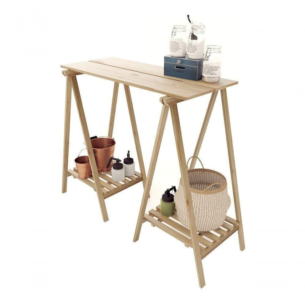 Cavalete De Madeira 100cm Apoio De Mesas C/ Estrado + Tábua