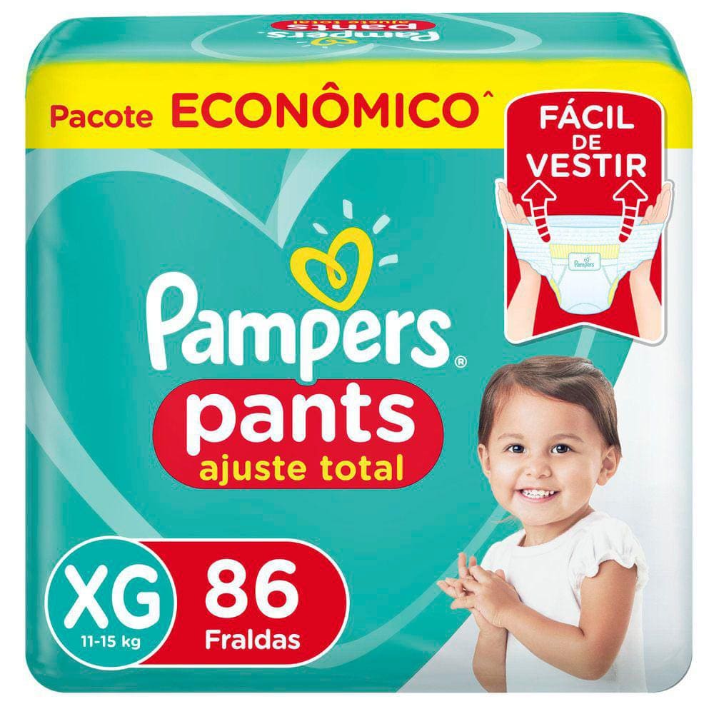 Fralda Pampers Pants Ajuste Total Tamanho XG com 86 Fraldas Descartáveis