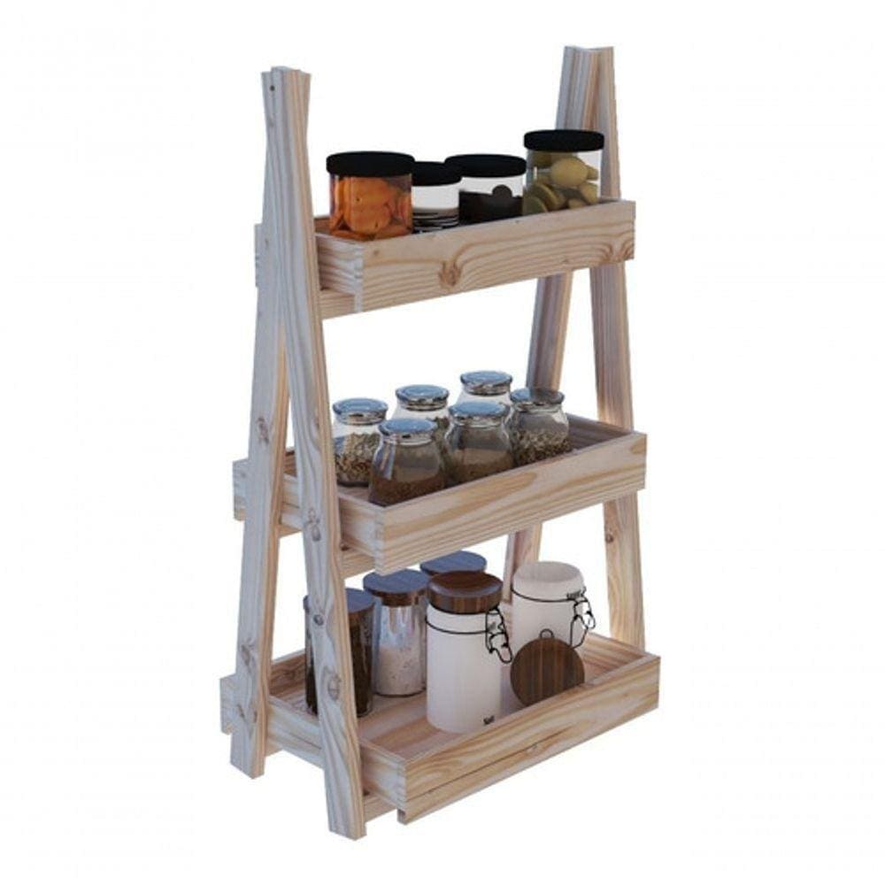 Organizador Triplo Madeira Pinus Porta Temperos