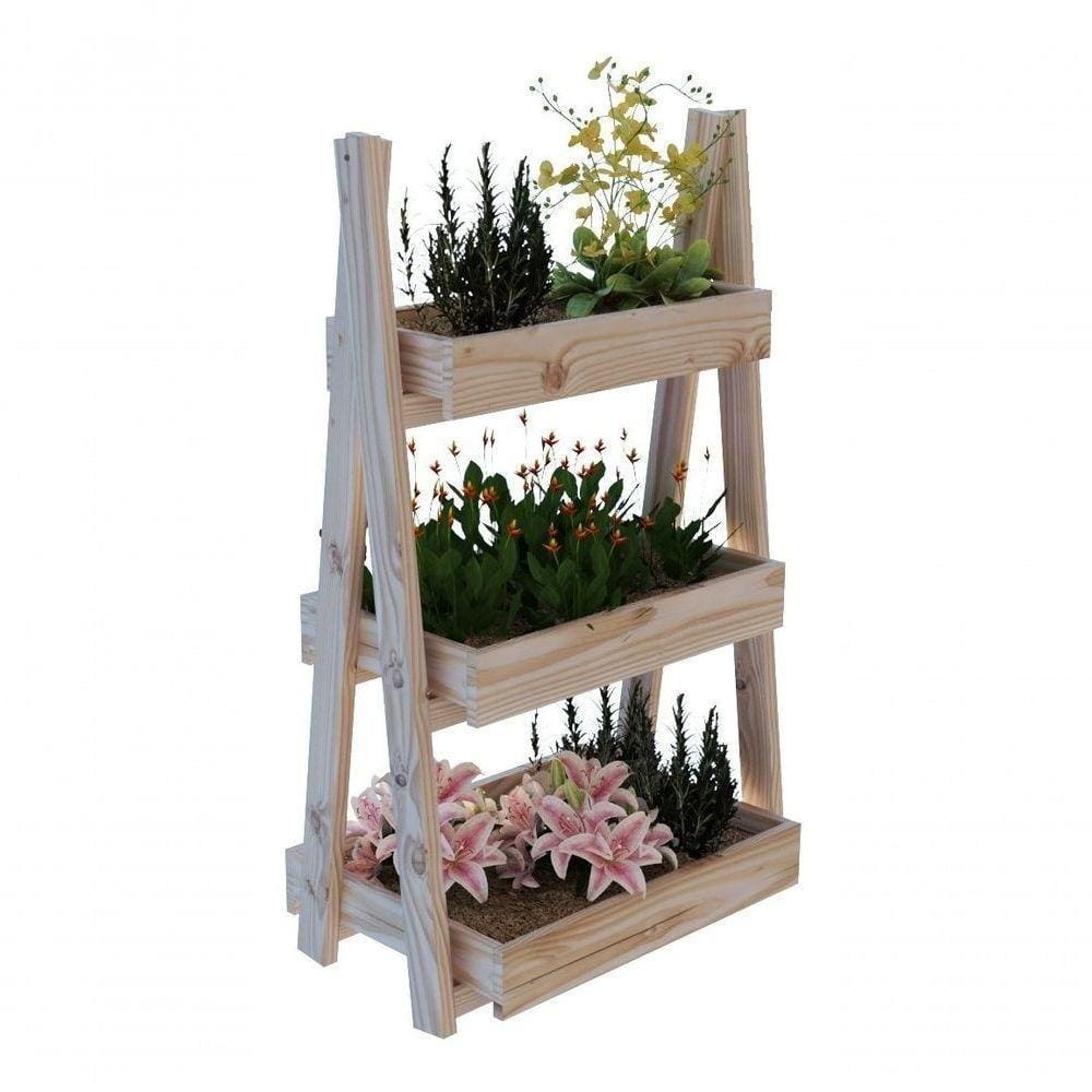 Jogo De Prateleiras Organizador Em Madeira Pinus 3 Andares