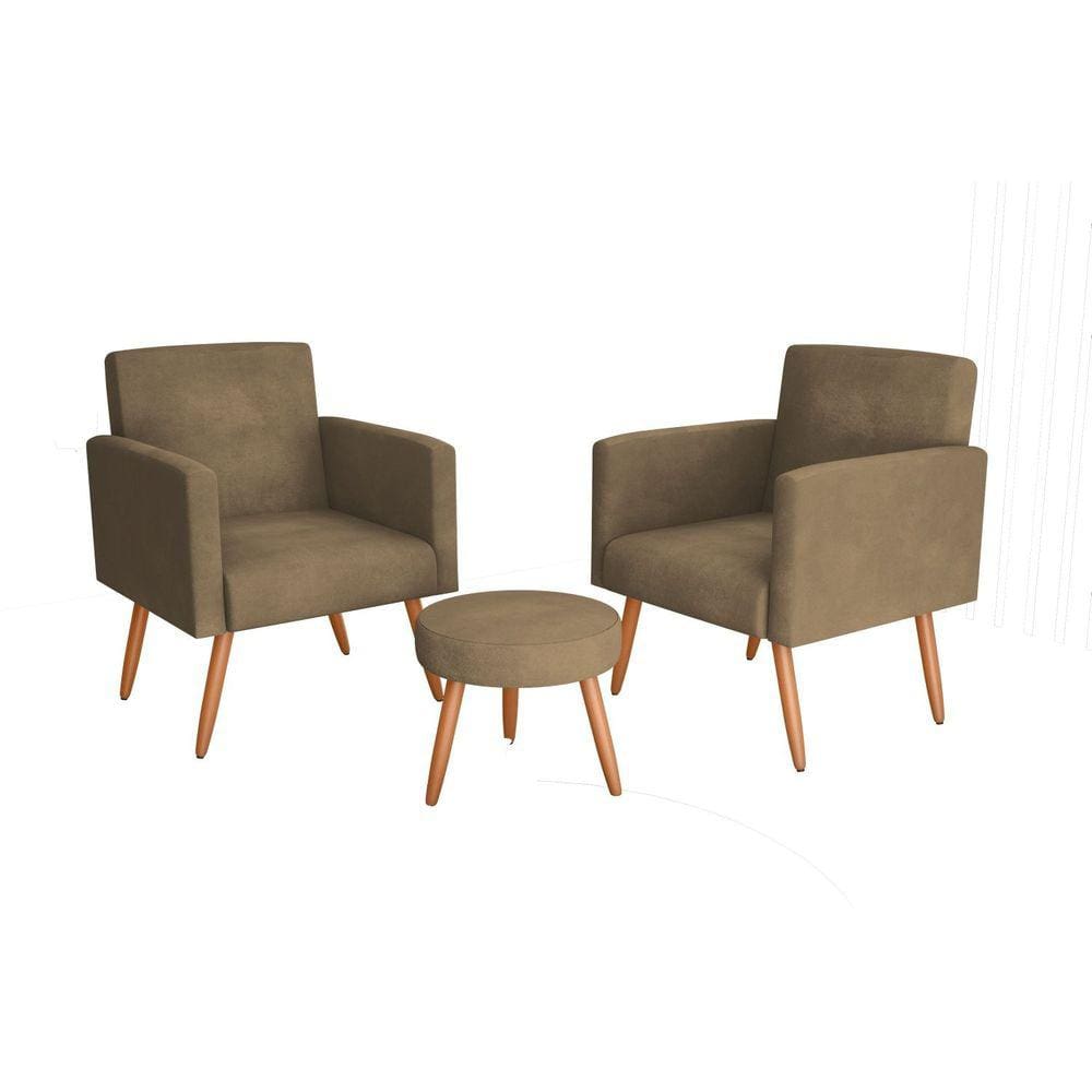 Conjunto 2 Poltronas e 1 Puff Dallas Matrix Veludo Turkey Bege