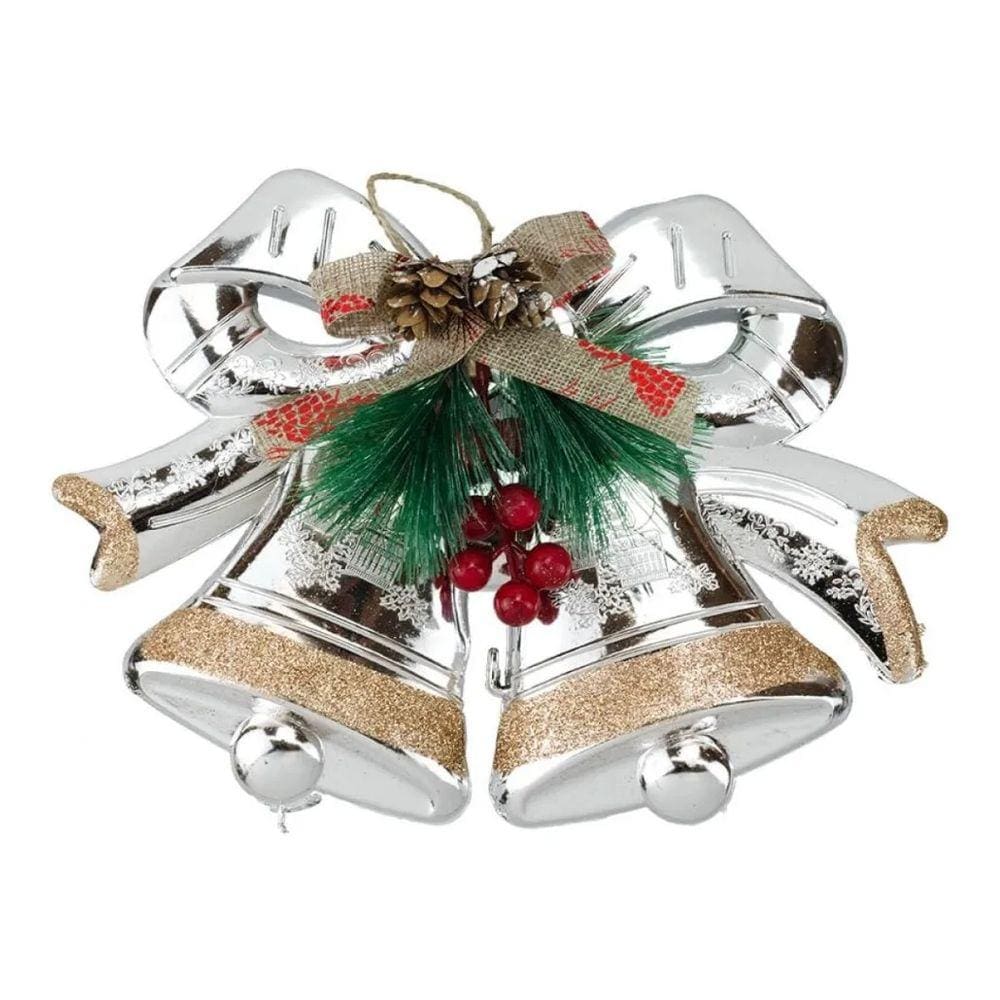 Peça 2 Sinos Prateados 20cm - Enfeite Natalino