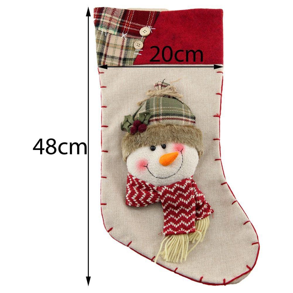 Enfeite Natal Bota Meia Tecido Boneco De Neve 48cm