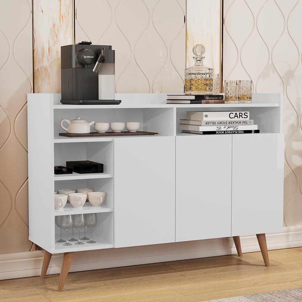 Aparador Balcão Buffet Celta Retro 3 Portas Branco