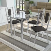 Kit Conjunto Mesa 4 Cadeiras 120 x 80 cm Sala de Jantar Cozinha Vidro Metal Cromado Preto